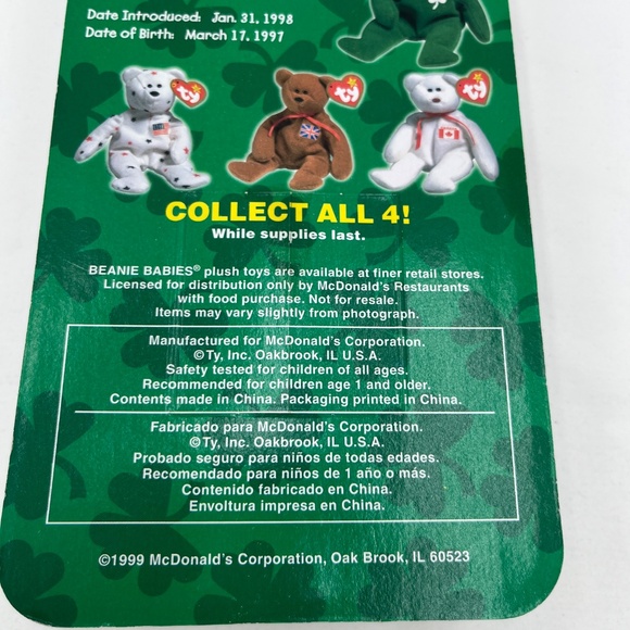 Ty McDonalds’s Beanie Baby Erin the Bear 1997 Retired Plush Toy New in Box - Picture 5 of 6